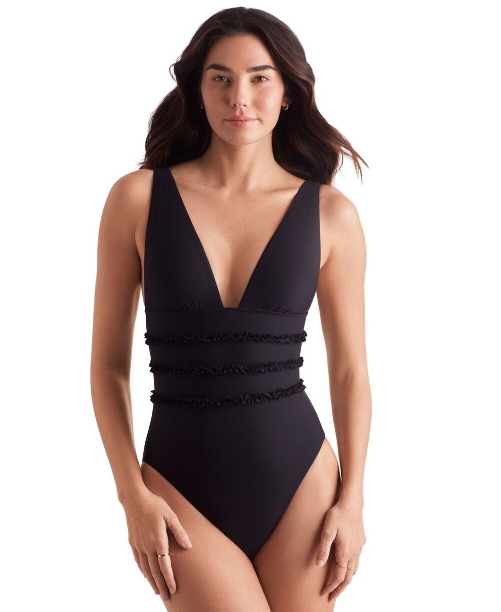 Mimi Flamingo Women's Sonny Ruffled One-Piece Swimsuit Black Size 12 2255